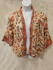 Johnny Was Workshop Gorgeous Orange Florals Ramie Kimono Size Medium