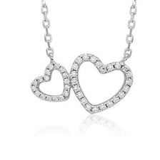 Sterling Silver Necklace Pendant for Girls Double Heart with Simulated Diamonds