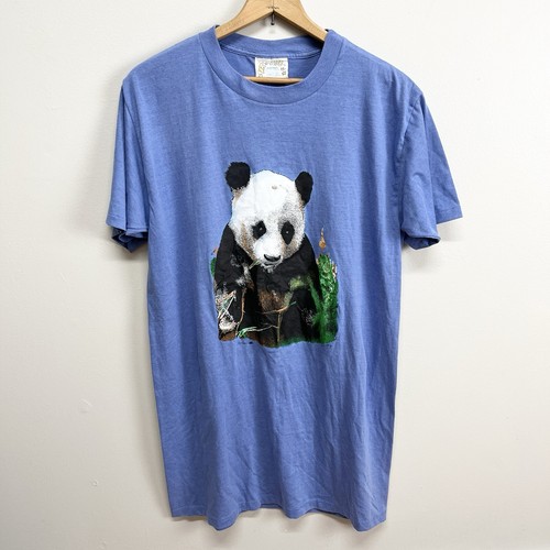 Reiss, Vtg 1989 Single-Stitch Reiss Snuggle Wear Panda Blue T-Shirt One Size Fits All