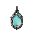 Copper Oval Natural Amazonite Wedding Wire Wrapped Designer Wife Pendant Jewelry