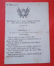 Decree Kingdom of Italy Added to the list of provincial roads of Milan 1883