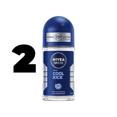 2x NIVEA MEN Deodorant Roll On Cool Kick, 50ml 72 H