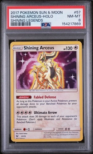 2017 Pokemon Sun & Moon Shining Legends Shining Arceus #57 PSA 8 NM-MT