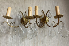 Paire appliques en bronze doré et laiton pampilles de cristal - Etat de marche