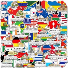 200PCS Country Flag Stickers, Waterproof World Travel Stickers