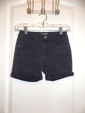 MUDD Girls 10 Gray Denim Shorts Stretch Crochet Trim Jean Midi Roll Cuff