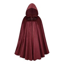 HAPNBCELE Medieval Cloak with Hood for Womens Mens, Vintage 39''/100cm, Red