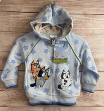 Bluey Boys Full Zip Hoodie Size 5 Light Blue Star Graphic Bingo Fleece