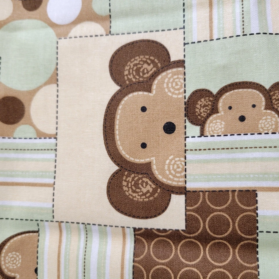 Cotton Fabric Green Brown Monkeys Patchwork Jungle Baby Quilt 25x43 Sewing - Image 3 of 4