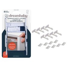 Dreambaby Adhesive Safety Latches for Drawers Cabinets, 8 Count, White