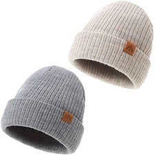 2 Pack Beanie for Baby Boys Soft Knit Baby Winter Hat Classic Grey Warm Baby ...