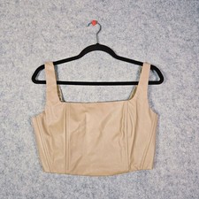 Womens Beige Faux Leather Corset Crop Top Bustier Party Club Womens Sz S READ