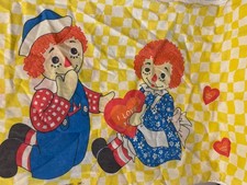 Vintage Raggedy Ann And Andy Pillow Case Charming Hearts Yellow  White Check