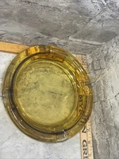VINTAGE  8” ASHTRAY AMBER GLASS ROUND MAD MEN MANCAVE MID CENTURY MODERN