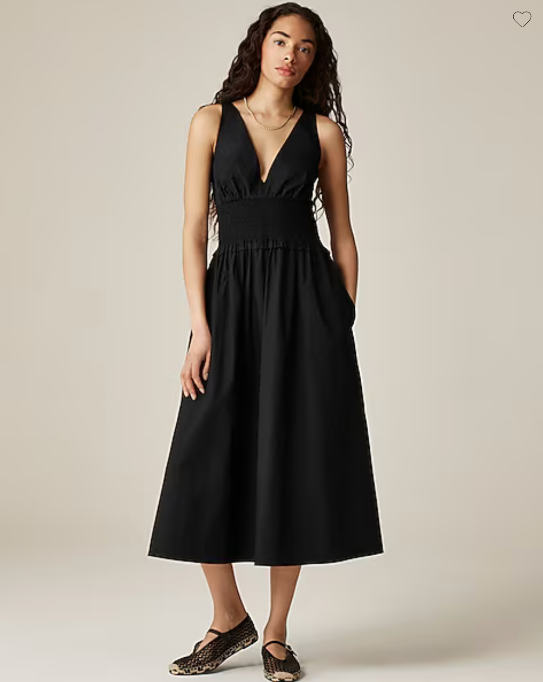 NWT J.Crew $168 Plunge smocked-waist dress in cotton poplin, BLACK, Sz XS