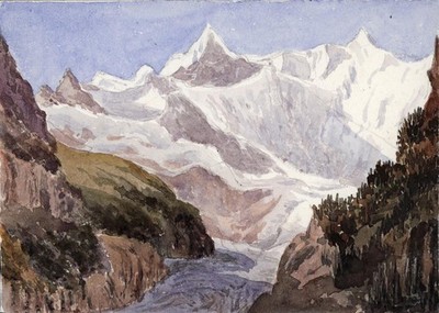 Selina Viscountess Milton - Aquarell Gemälde - Wetterhorn Schweiz 1872