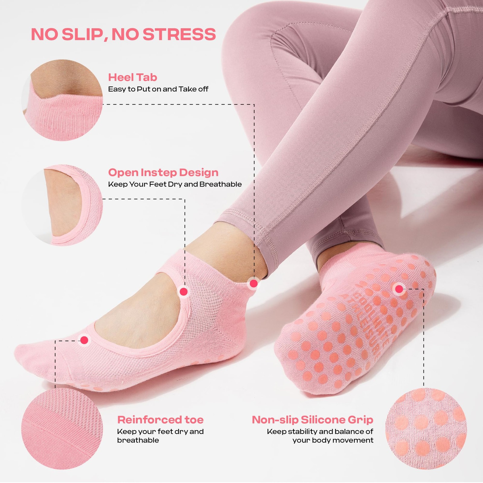 Pilates Socks with Grips for Women, Yoga Socks, Crew Non Slip Women for Worko...