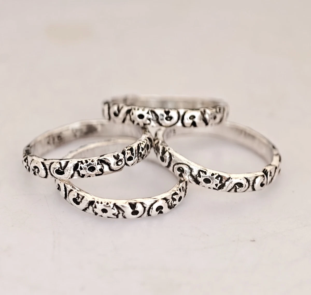 925 Silber Vintage Floral Roll Zehenring Verstellbar Oxidiert Boho Fußschmuck