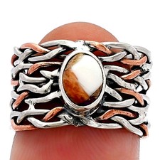 Two Tone - Spiny Oyster Turquoise 925 Sterling Silver Ring s.5.5 Jewelry R-1589