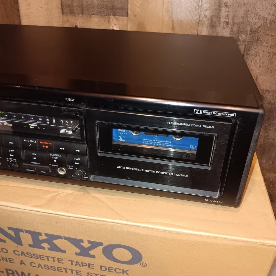 De colección Onkyo TA-RW404 Doble Cassette Deck Doblaje con Caja Instrucciones Probado Leer Foto 2 de 4