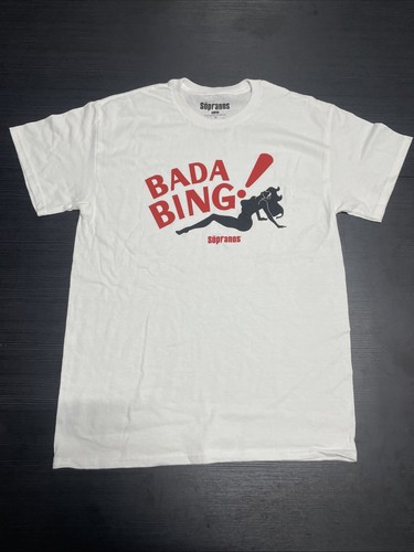 Size Medium HBO The Sopranos “BADA BING!” White Graphic Print Tee Shirt