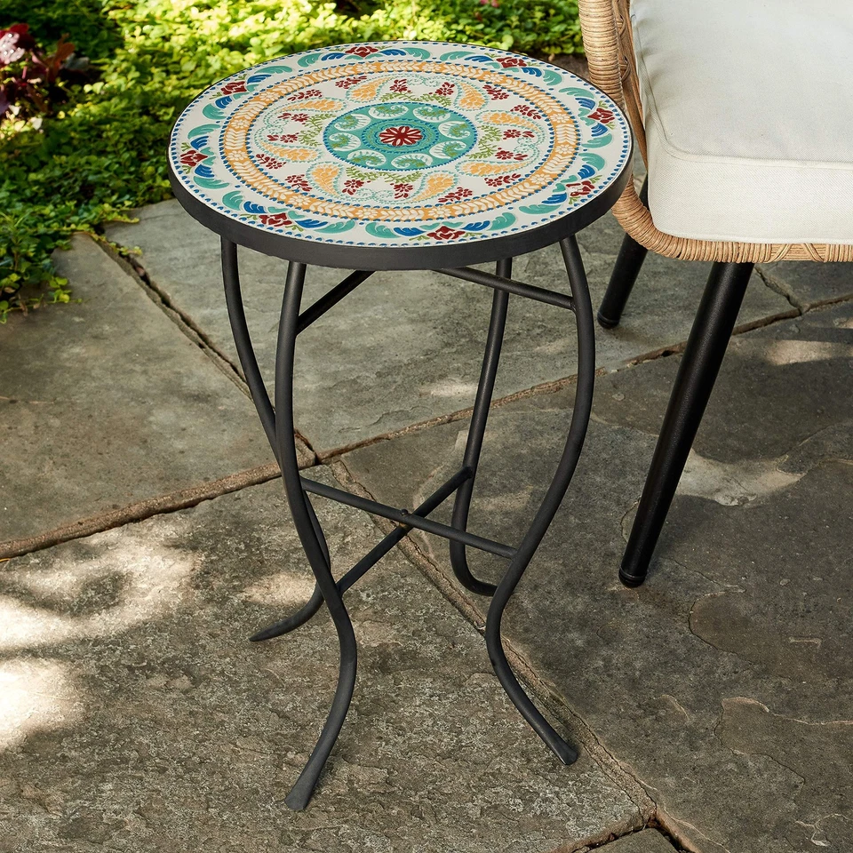 Mesa auxiliar 29-KY02BL - pequeña, diseño de mosaico colorido, resistente al óxido S... Foto 2 de 4