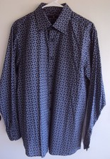 Hart Schaffner Marx navy design long sleeve cotton blend shirt L EUC