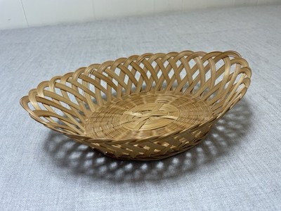 VTG Small Woven Basket Oval 8X6X3 Peoples Republic China bamboo fruit rattan 70s