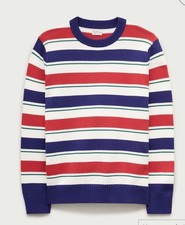 NEW - J. Crew Men's Heritage cotton Crewneck Sweater Nebula Dogwood Red Stripe M