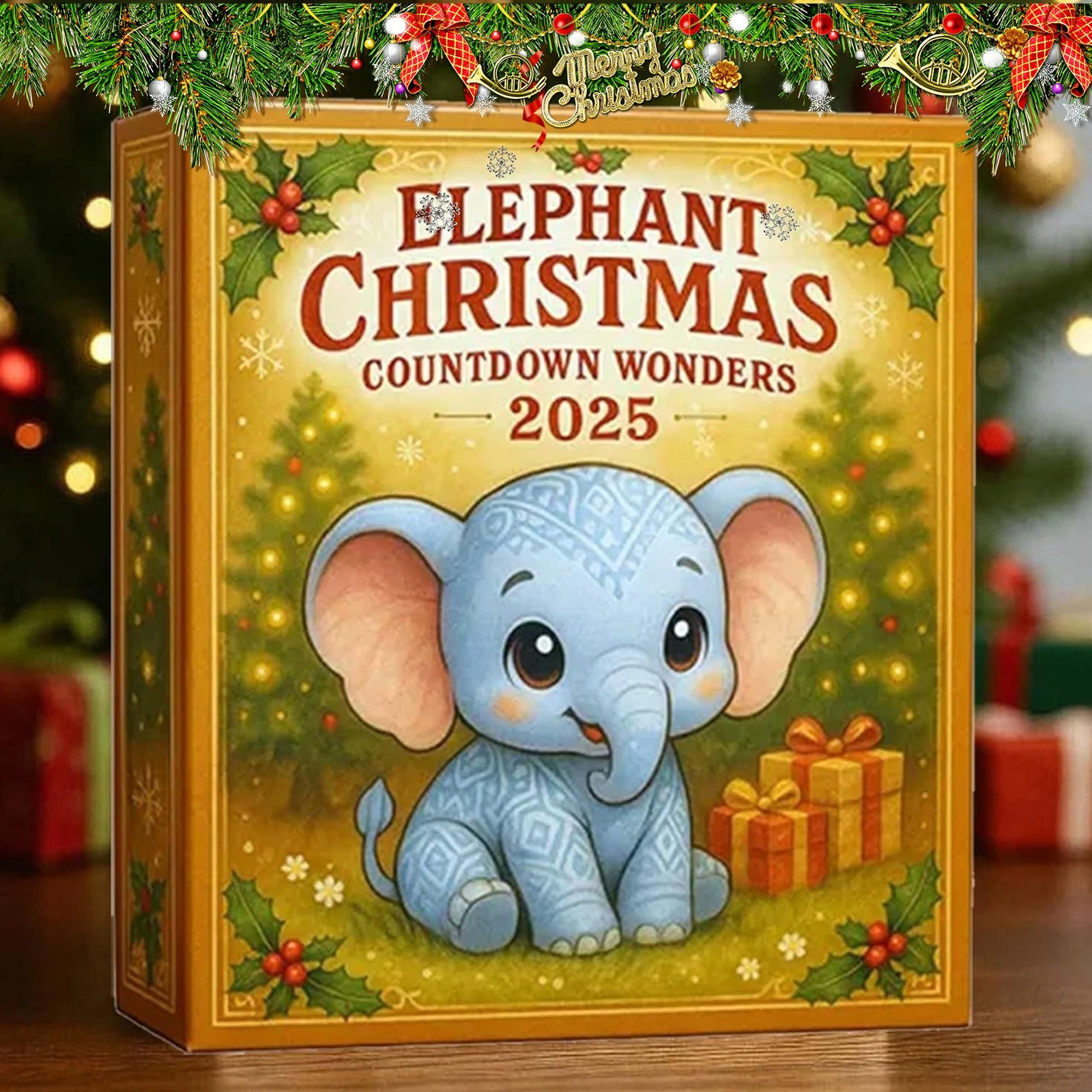 Elephant Advent Calendar Christmas Countdown Calendar 2D Acrylic Ornament