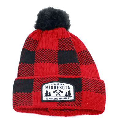 Buffalo Plaid Warm Womens Winter Sweather Knit Hat thick  cozy super fuzzy pom