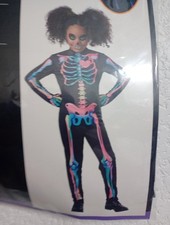 Children Halloween Costume Black Light Responsive Jumpsuit Size Small 4-6