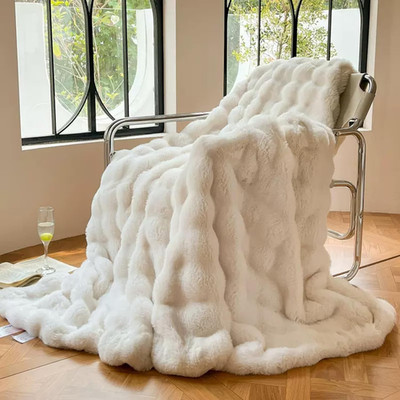DREAMLANDING Kunst Kaninchenfell Luxus Plüsch Sherpa Überwurf Wendedecke