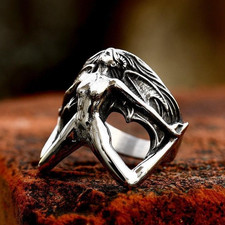 Vintage Evil Wings Demon Skull Ring Stainless Steel Men's Gothic Biker Cool Ring