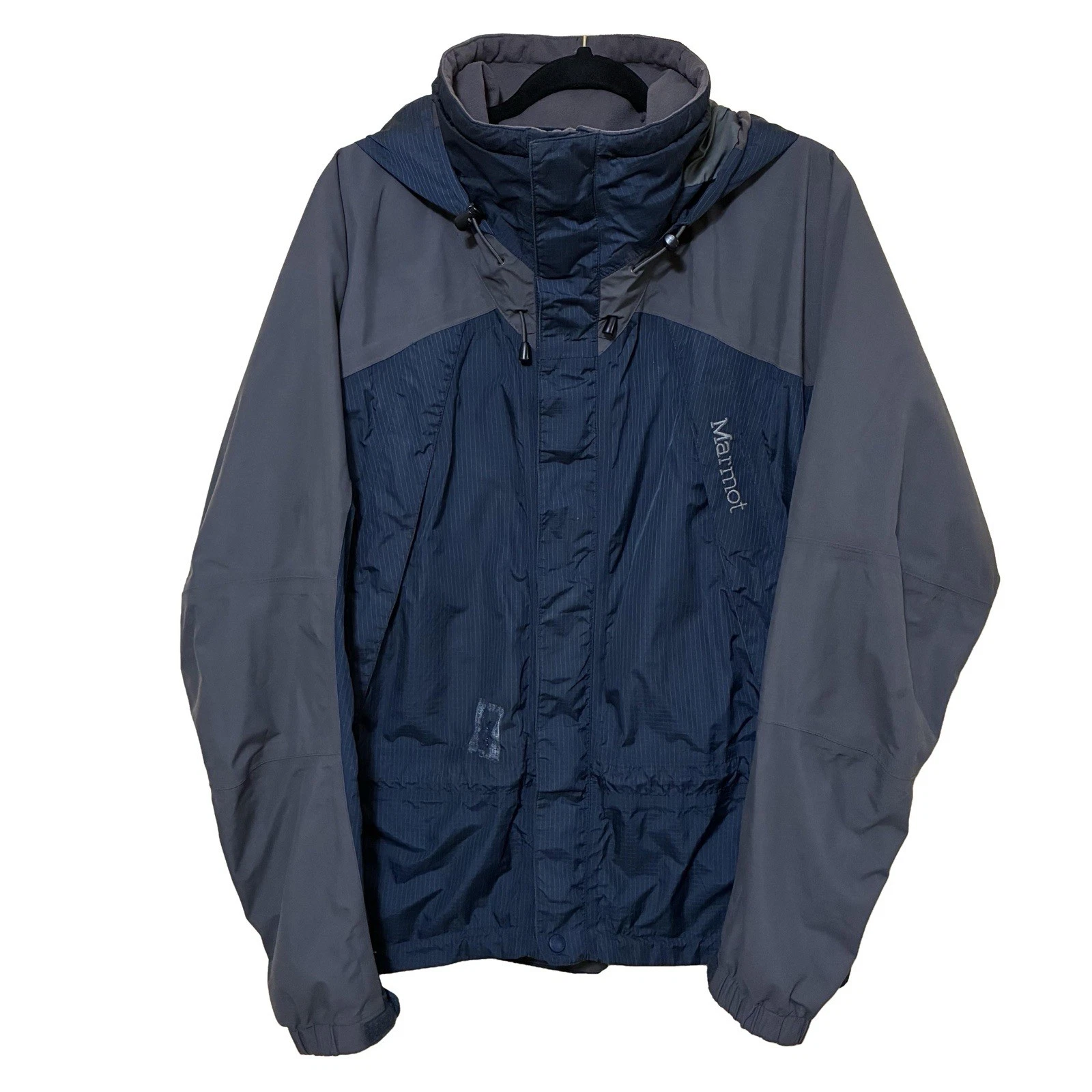 Marmot Full Zip Winter Windbreaker Men’s M Blue Gray Utility Hooded Brim Jacket