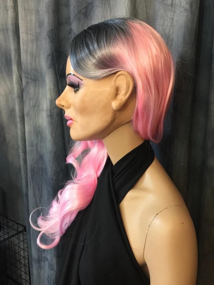 Latex Mask MARILYN PINK EYELASHES WIG Female Rubber Face Trans Queer Mask Woman - Image 2 of 4