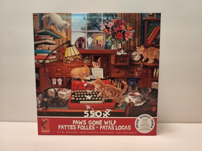 Paws Gone Wild 550 piece Jigsaw Puzzle-Kittens Cause Trouble Worried Dog Watches