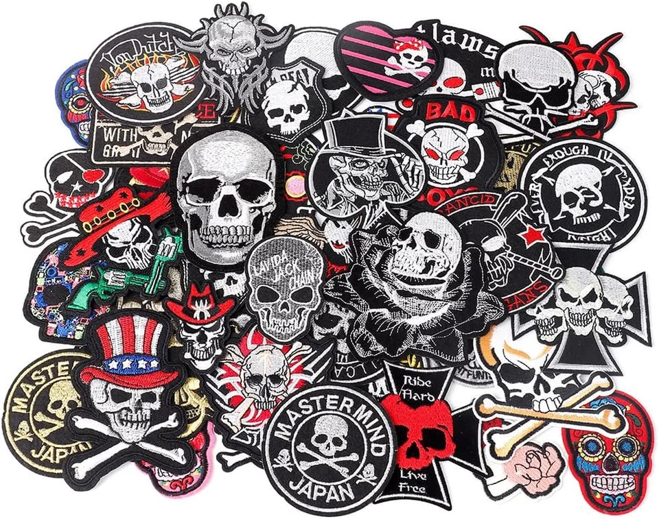 24Pcs/Lot Mixed 5-12Cm Iron-On Embroidered Patches Skull Style Appliques - Image 4 of 4