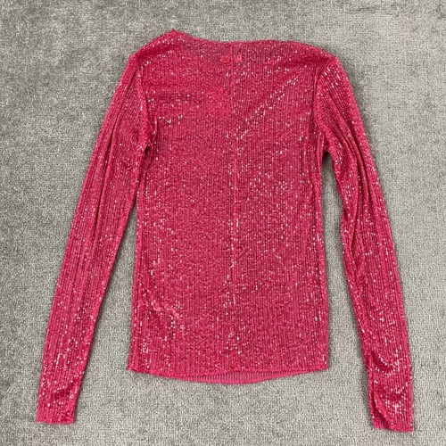 FREE PEOPLE Shirt Womens Small Hot Pink Combo Sequin Sparkle Long Sleeve Party - Picture 9 of 10