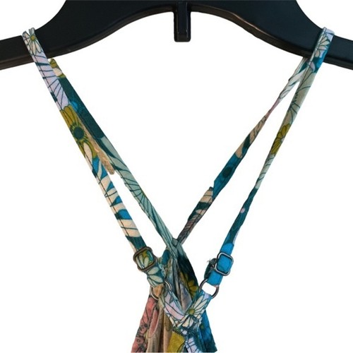 Juniors Halter floral hippie retro Neck Swing Mini Dress large new 70s flower - Picture 4 of 9