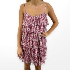 00s Y29 Vintage Purple White Floral Tiered Spaghetti Strap Dress