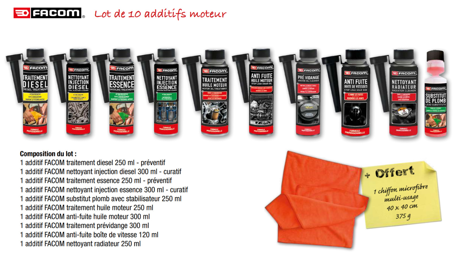 FACOM Pack Entretien Diesel et Essence pour Nettoyage Injecteur et Vidange Moteur