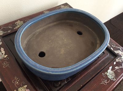 Japanese Vintage Bonsai Pot singed 陶翠/ blue color / size W 28.3