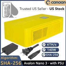 US Stock Canaan Avalon Nano 3 Yellow 4TH/s with PSU BTC Solo Miner US Seller CA