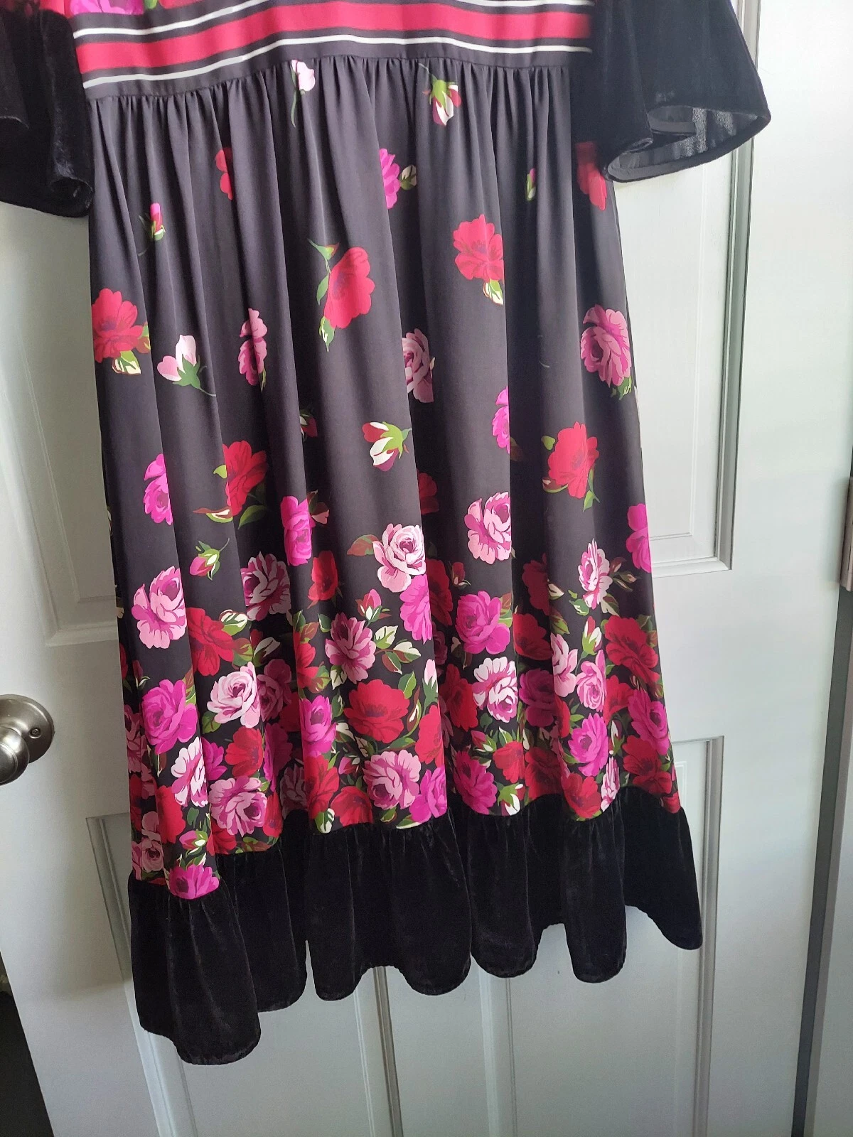 Abito donna Kate Spade Madison Avenue taglia 6 seta con orlo in velluto floreale