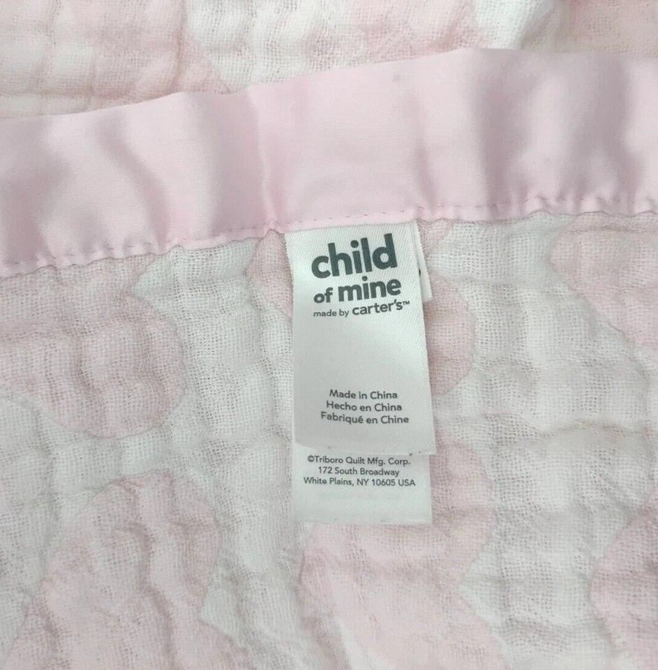 Cobertor Child Of Mine branco rosa coração bebê menina acabamento acetinado reversível htf Lovey - Imagem 2 de 3