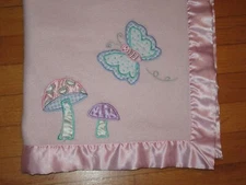 HTF Kidsline/KIds Line Butterfly Mushrooms Fleece/Satin Blanket