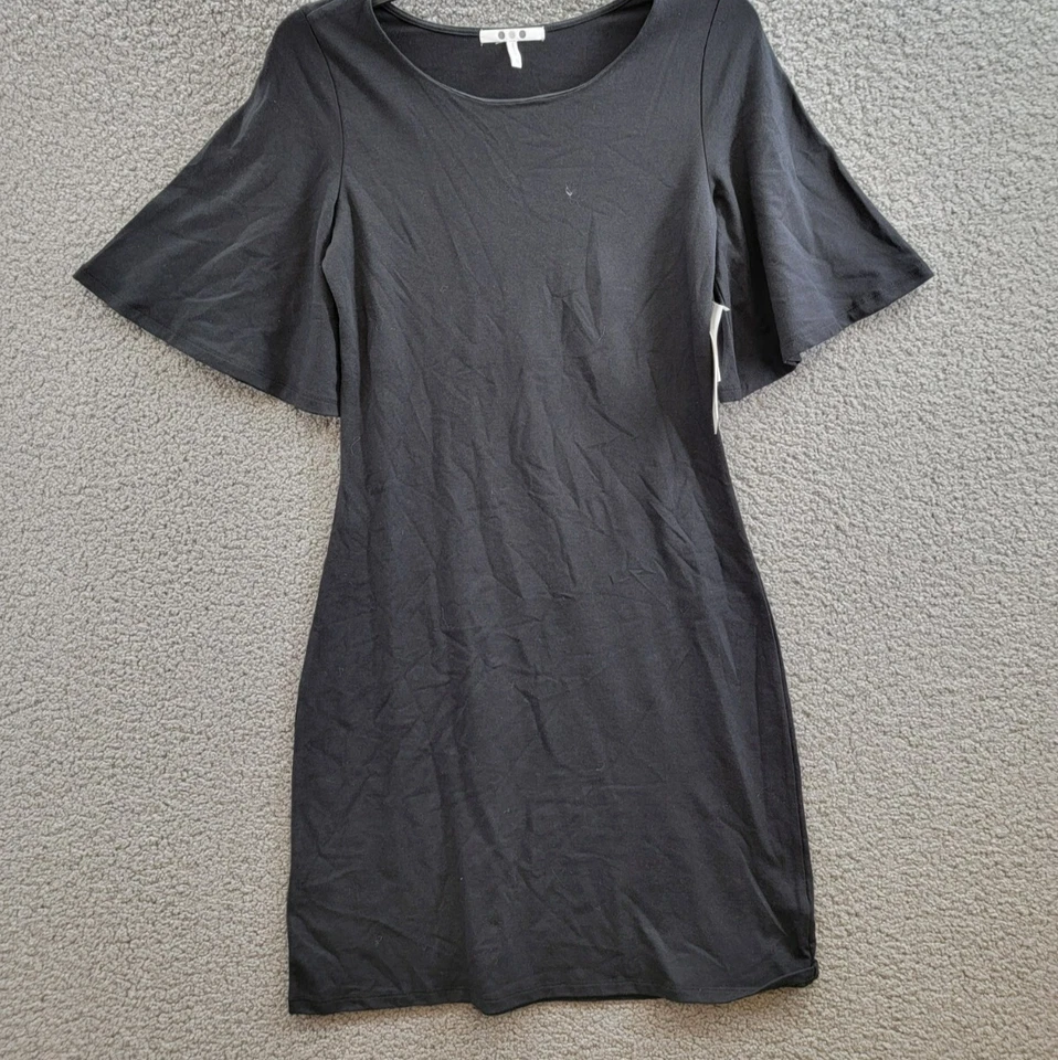Three Dots Scoop Neck Dress Women's XS Black Solid Quarter Sleeve Pullover - Image 2 of 4