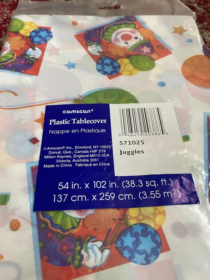 Vtg Happy Birthday Circus Clown Tablecover TableCloth 54 X 102 New Party 80s - Image 4 of 4