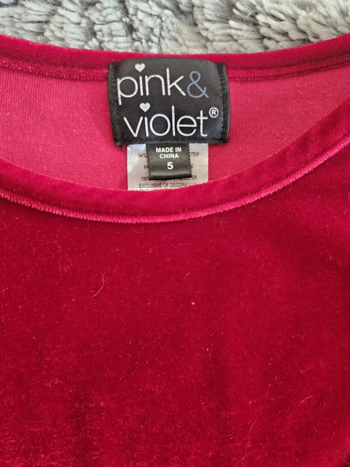 TALLA 5 Vestido Rosa y Violeta Niñas Terciopelo Navidad Papá Noel Rojo Con Faja Blanca Foto 3 de 3